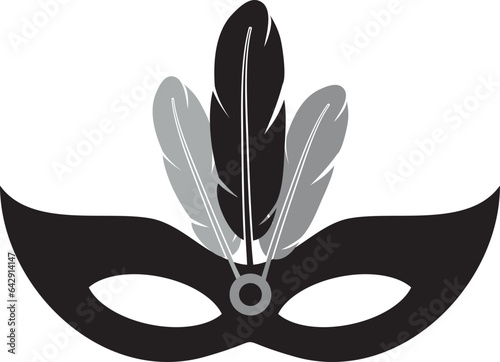 Feathered venetian mask. Black festival eye accessory