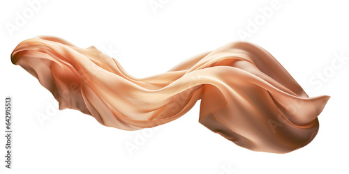 Brown silk fabric floating on white