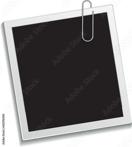 Photo frame. Blank card with paperclip realistic mockup