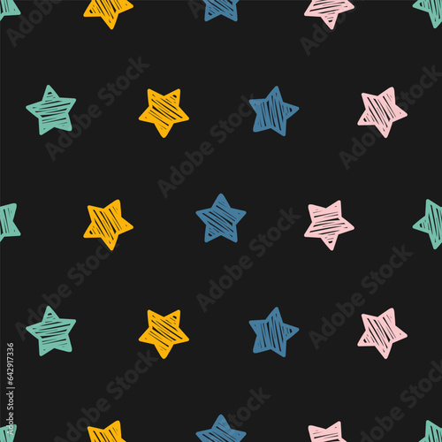 Fototapeta Naklejka Na Ścianę i Meble -  Seamless pattern with colorful doodle stars