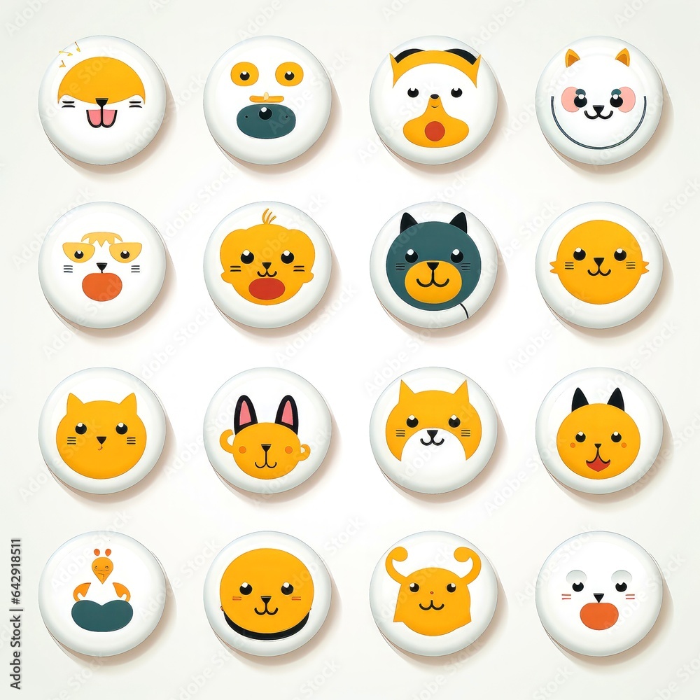Set of animal faces, face emojis, stickers, emoticons,cartoon funny mascot characters face set Set of animal faces, face emojis, stickers, emoticons,cartoon funny mascot characters face set