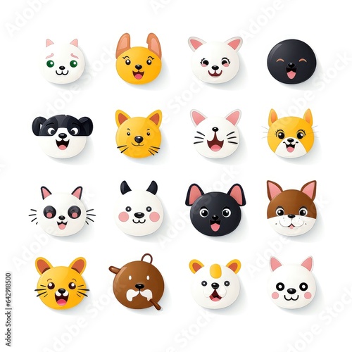 Set of animal faces, face emojis, stickers, emoticons,cartoon funny mascot characters face set