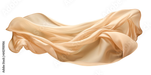 Beige silk fabric floating on white 