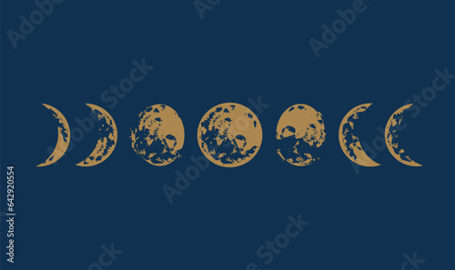 Moon phases planets in solar system. Astrology or astronomical galaxy space. Orbit or circle. Engraved hand drawn in old sketch, vintage style for label.