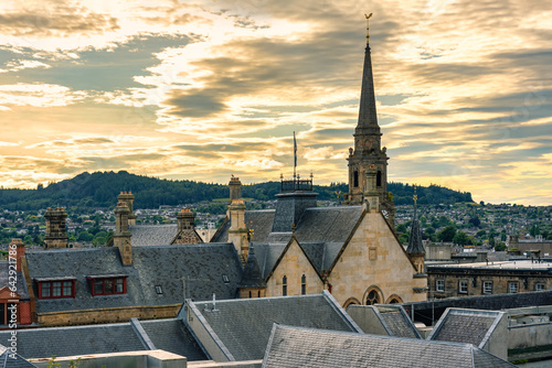 Canvastavla Cityscape of Inverness city at sunset with its medieval buildings and tall towers, Scotland