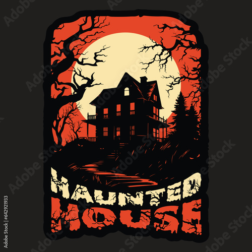 Halloween Haunted House SVG EPS PNG Digital Download Vector -  2 color or 3 color Distressed Haunted House or Mansion Graphic Art. Great for ccreen printing or customizing