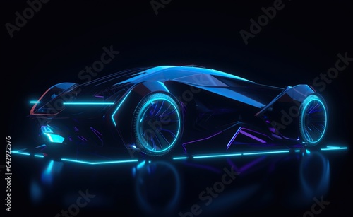 The electric car looks glowing in the night concept of Futuristic technology