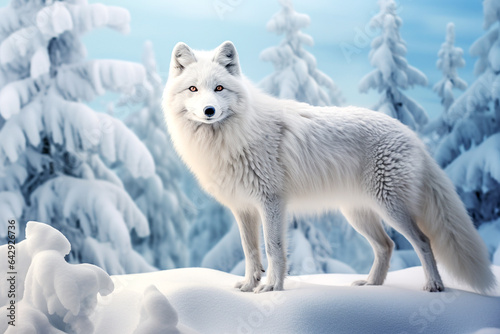 Arctic fox in a wild snowy landscape. AI generated
