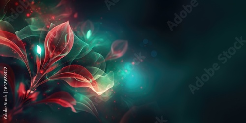 Beautiful abstract red and green night photo floral design background banner. beautiful Generative AI AIG32