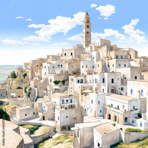 Illustration of beautiful view of Matera, Italy photo