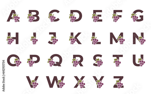 capital letters with grapes. fruit, harvest and winemaking alphabet design