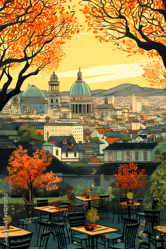 Illustration of beautiful view of Vienna, Austria