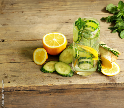detox drink with lemon and cucumber, sassi