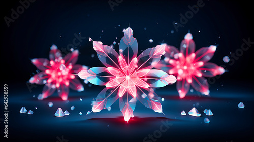 Abstract neon snowflakes, each unique and luminescent