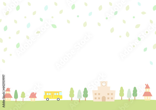 学校のある街並み、夏の風景