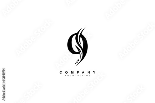 Luxury number 9 design with beautiful feathers and leaves. premium number 9 monogram logo. Suitable for anniversary logos, birthdays, anniversaries, businesses, beauty logos, company logos, etc