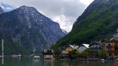 The village of Hallstatt with lakes and mountains