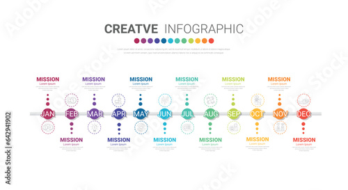 Infographic quarterly template for presentation 12 months in 4 quarter can be used for workflow layout, process diagram.