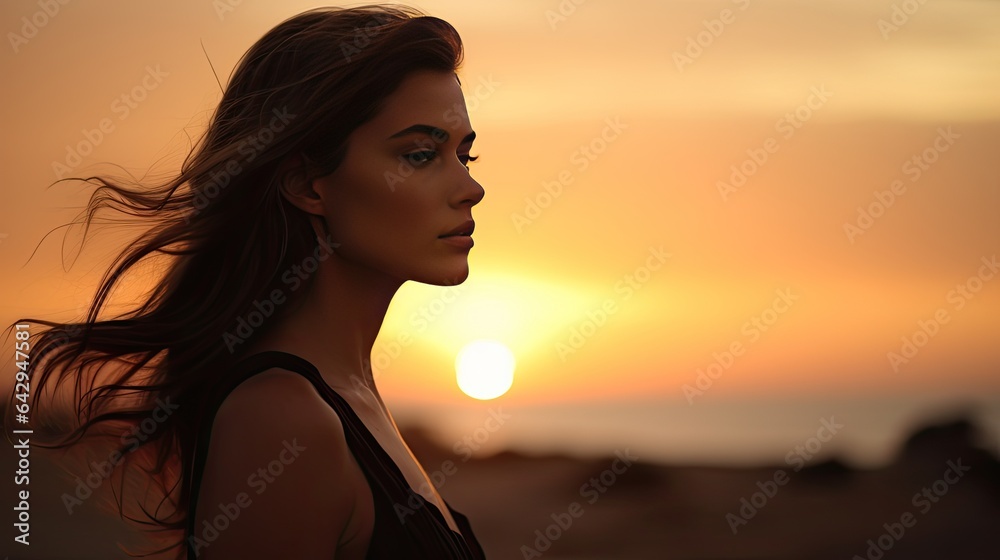 Silhouette of model against a sunset backdrop, emphasizing the contours and natural lines of the face. Silhouette of model against a sunset backdrop, emphasizing the contours and natural lines of the face.