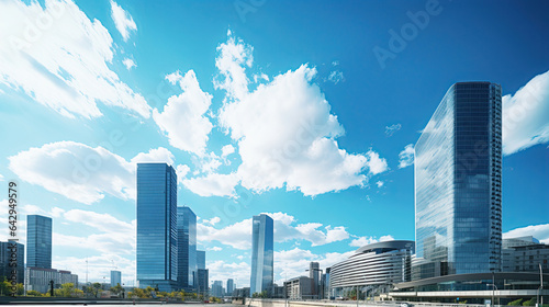 Skyscape of a group of modern office buildings in the city of Barcelona photo