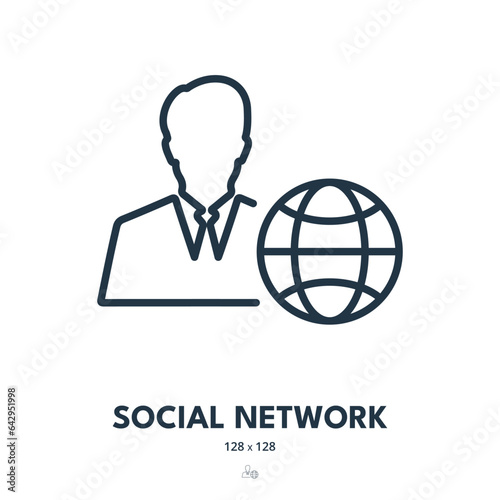 Social Network Icon. Connection, Communication, Social Media. Editable Stroke. Simple Vector Icon