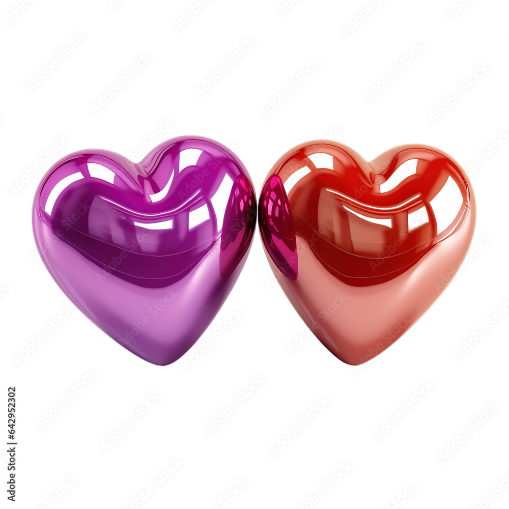 3D glossy illustration of  two Hearts on white background.