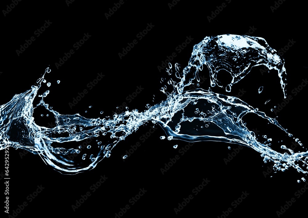 青い水しぶきと黒背景