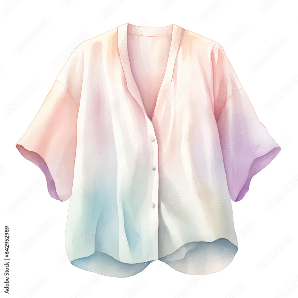 Watercolor hand drawn blouse, shirt in pastel colors isolated on white background.