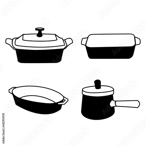 Baking Dish Set Vector: Pot, Oval, Rectangular, and Square Baker