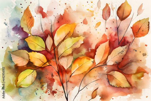 Autumn colors, colorful watercolor on white background paper. Created with generative AI