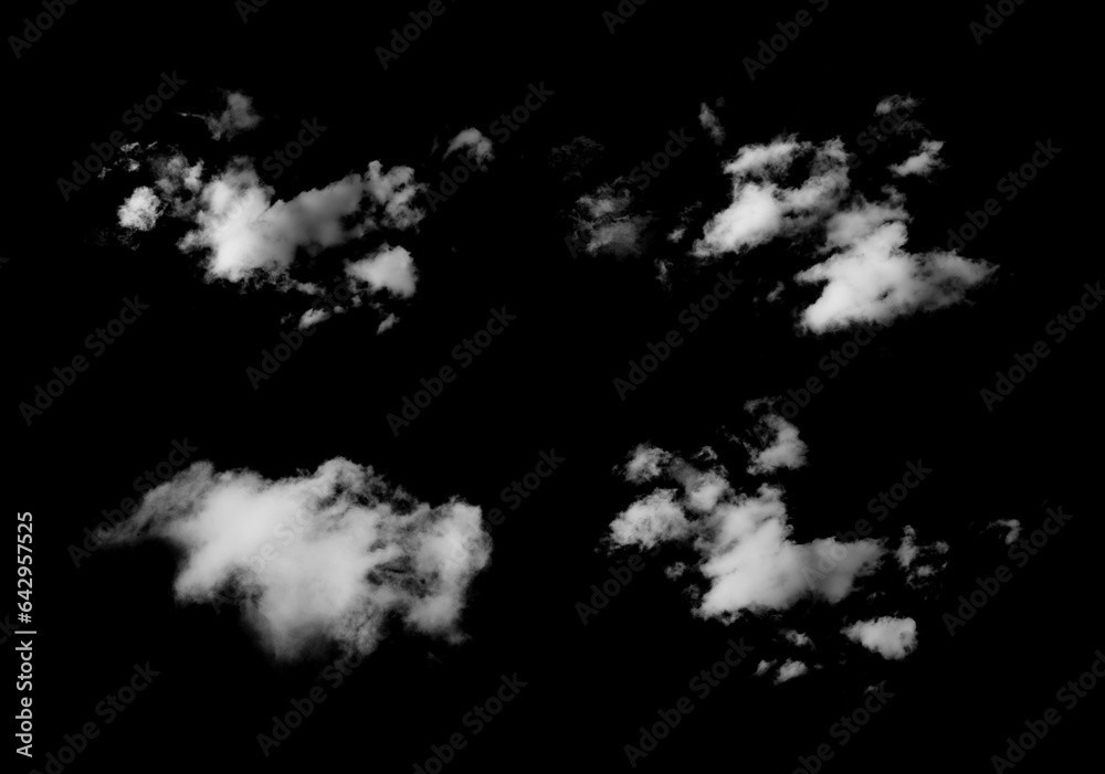 Pakiet białych chmur na czarnym tle, dym - obrazy, fototapety, plakaty 