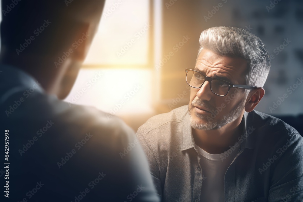 Obraz premium Man receiving counseling. Generate Ai