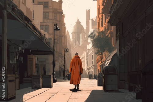 Monk city walk. Generate Ai