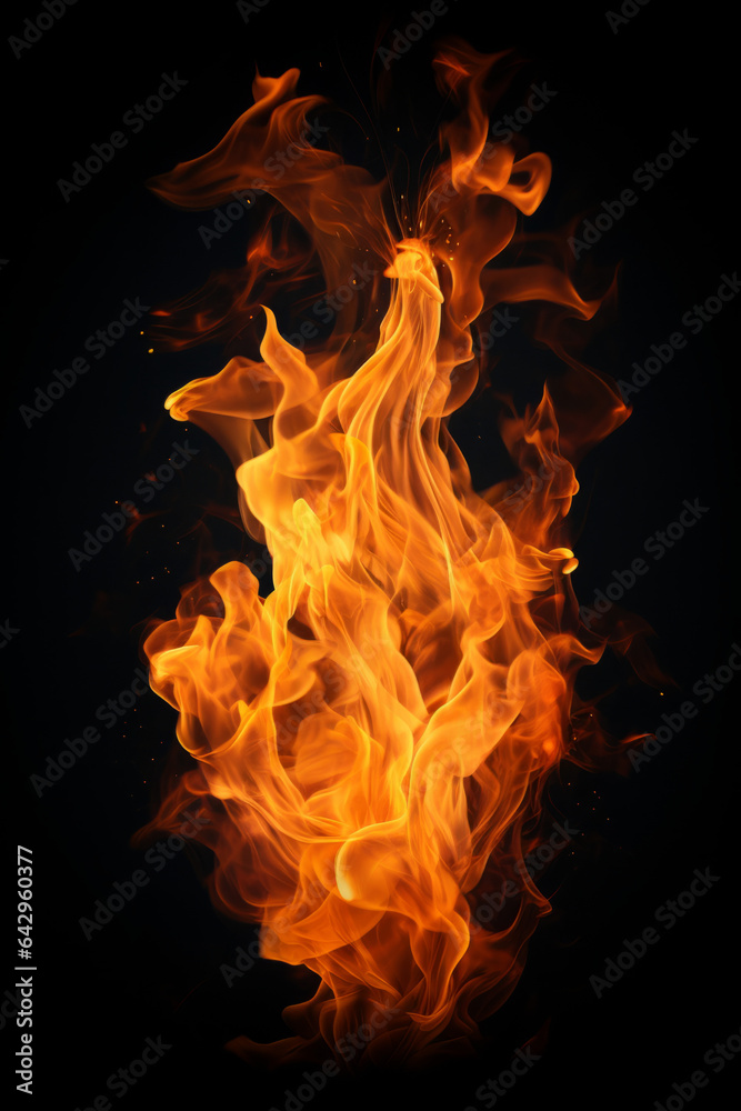 Fototapeta premium Burning fire flames on black background