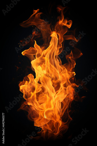 Burning fire flames on black background