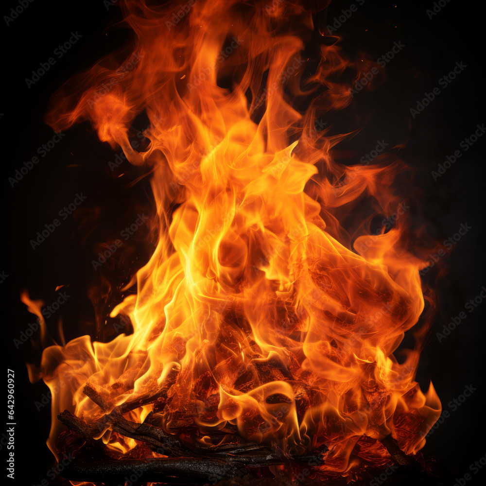 Burning fire flames on black background Burning fire flames on black background