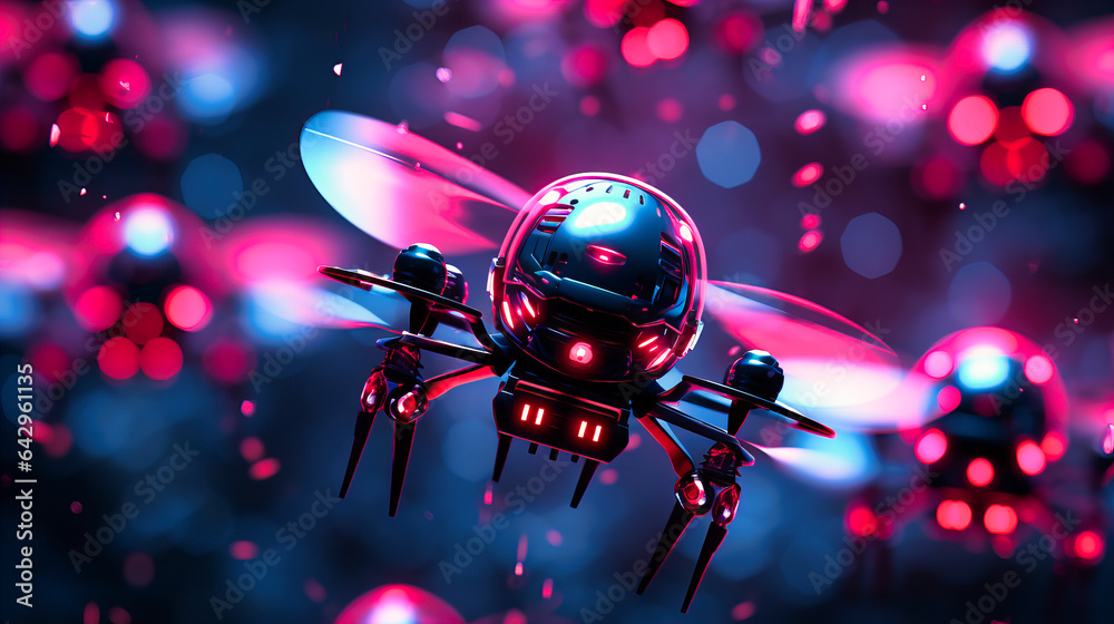 Neon Drone Swarm Coordinated Flight Neon Drone Swarm Coordinated Flight
