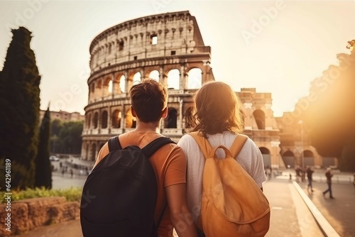 Fotobehang Rome colosseum couple. Generate Ai