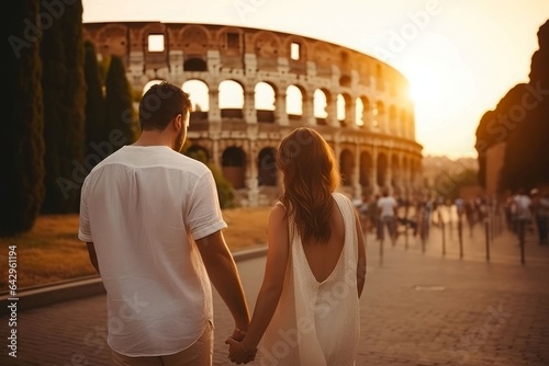 Canvas-taulu Rome colosseum couple summer. Generate Ai