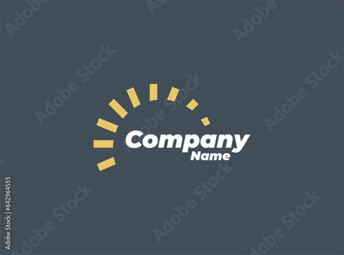 Abstract lines Logo. yellow stripes forming a minimalistic rising sun on blue gray Background. Usable for Business, Healthcare, Medical and Nature Logos. Flat Vector Logo Design Template Element