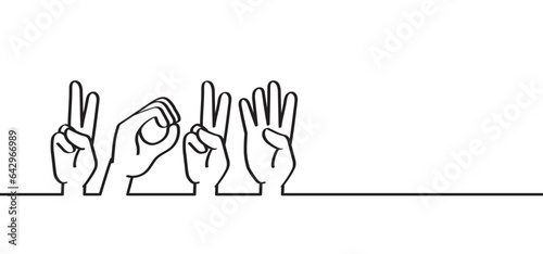 Drawing cartoon deaf sign language, 2024. Deafness cartoon. Gestures hand. Flat vector. For best wishes card or banner, happy new year 2023. Christmas, xmas  time.