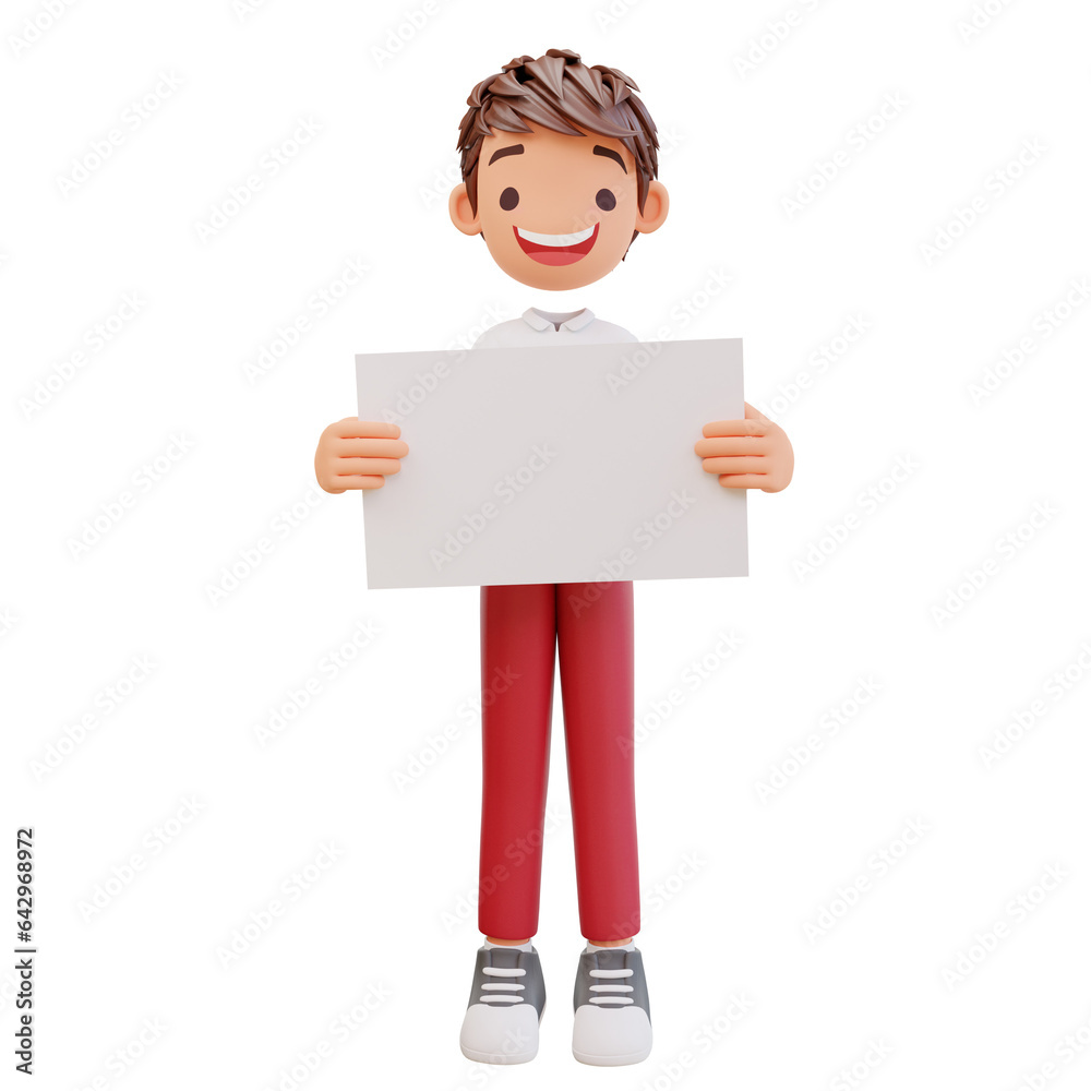 3d rendered cute student holding poster