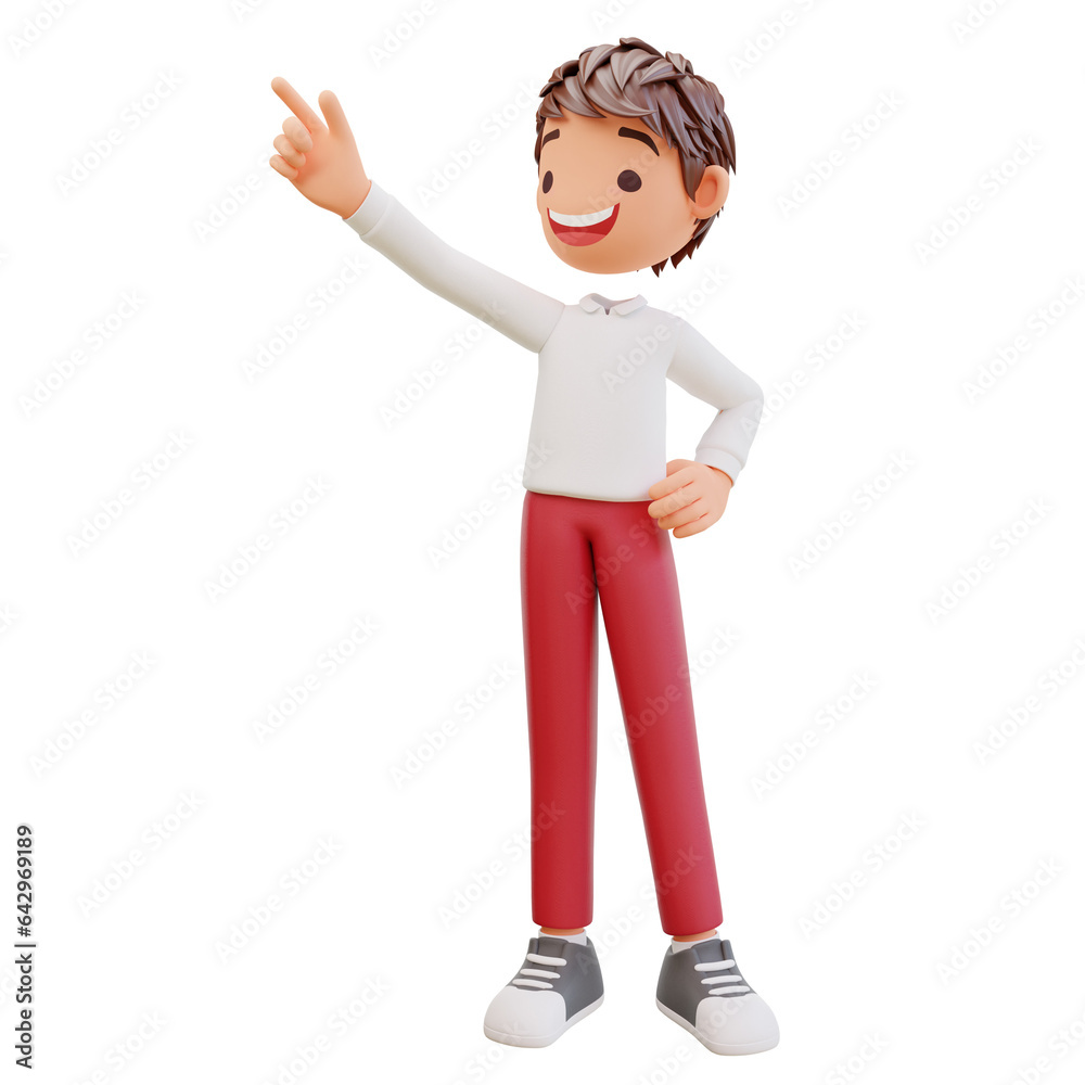 3d rendered cute strudent pointing up 3d rendered cute strudent pointing up