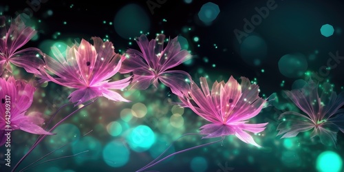 Beautiful abstract pink and green night photo floral design background banner. beautiful Generative AI AIG32