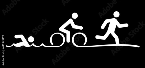 Triathlon line pattern. Triatlon route. Sports for swimming, cycling and running or run, bike and swim pictogram. Funny flat vector activity icon symbol. Triathlete, triathletes race. Competition.