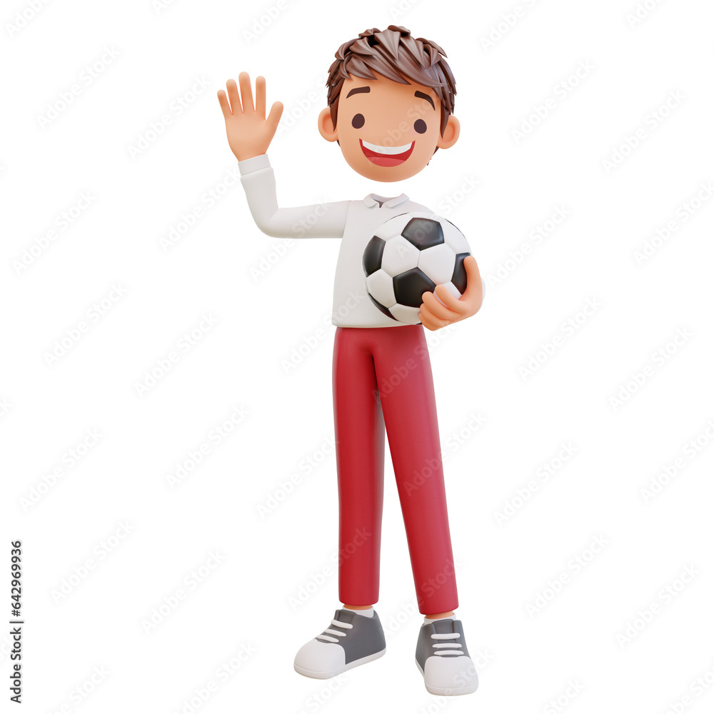 3d illustration cute student playing football 3d illustration cute student playing football