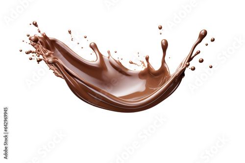 Realistic chocolate milk wave splash, cocoa drink spill with drops isolated on white background PNG