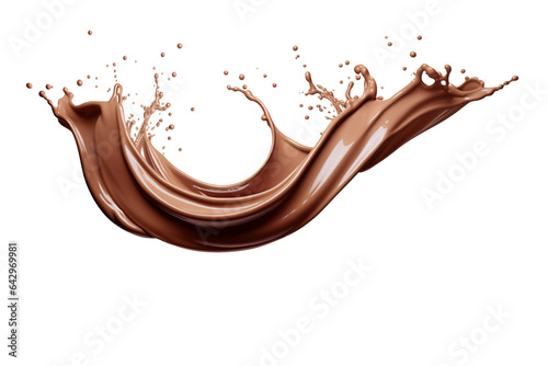 Realistic chocolate milk wave splash, cocoa drink spill with drops isolated on white background PNG