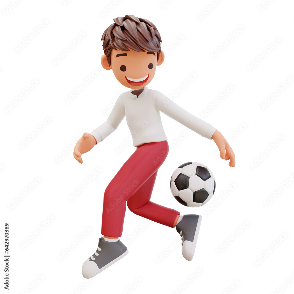 3d illustration cute student playing football