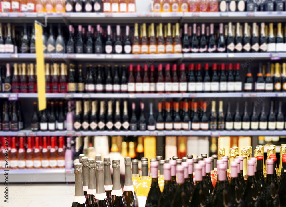 shelves with alcohol in the store shelves with alcohol in the store